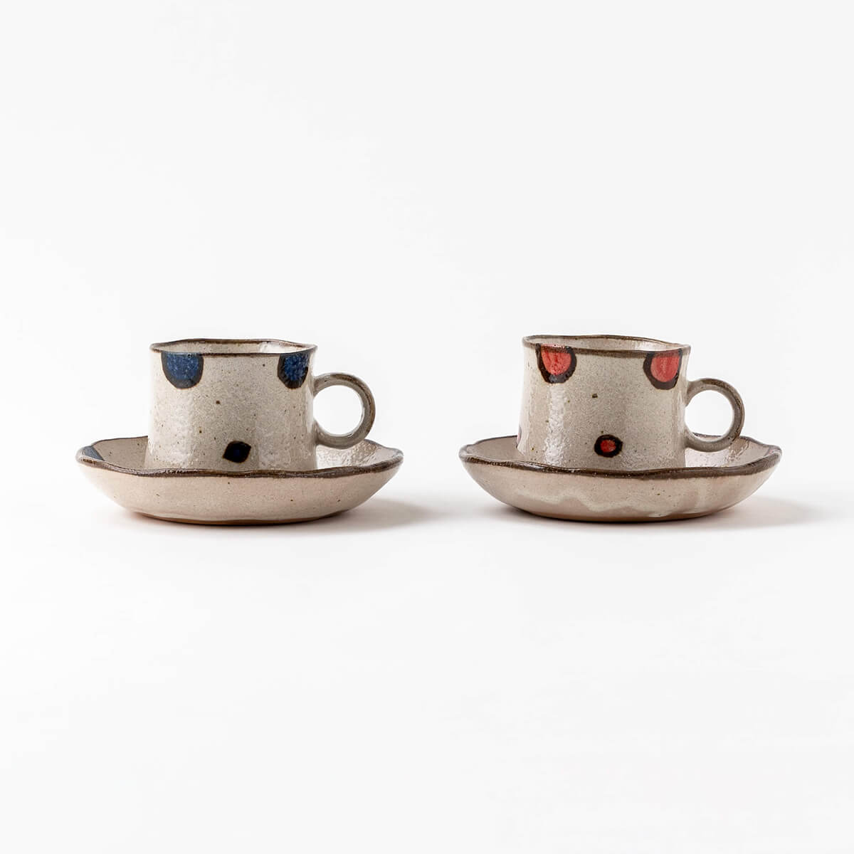 水玉 土物コーヒーカップ&ソーサー 2色セット – 陶土う庵 水玉 土物コーヒーカップ&ソーサー 2色セット – 陶土う庵