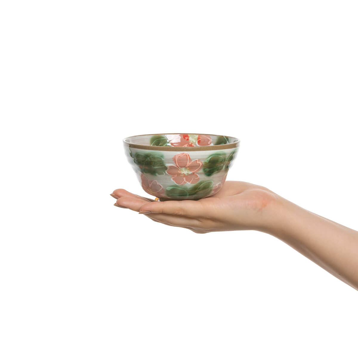 手描き　赤桜　茶碗