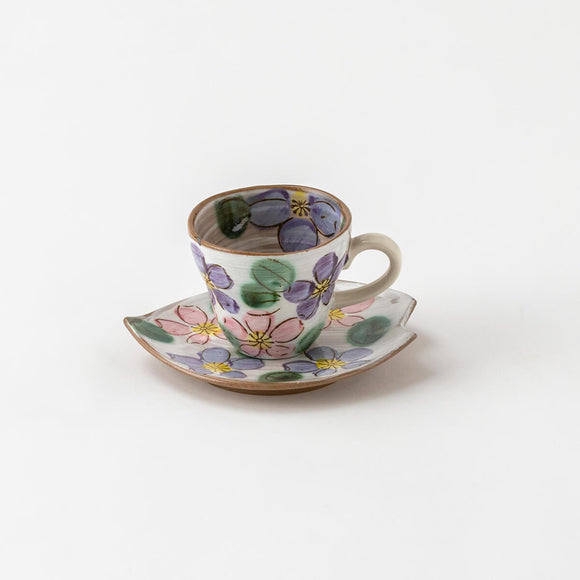 手描き　紫桜　コーヒー碗皿