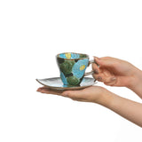 手描き　青いボタン　コーヒー碗皿